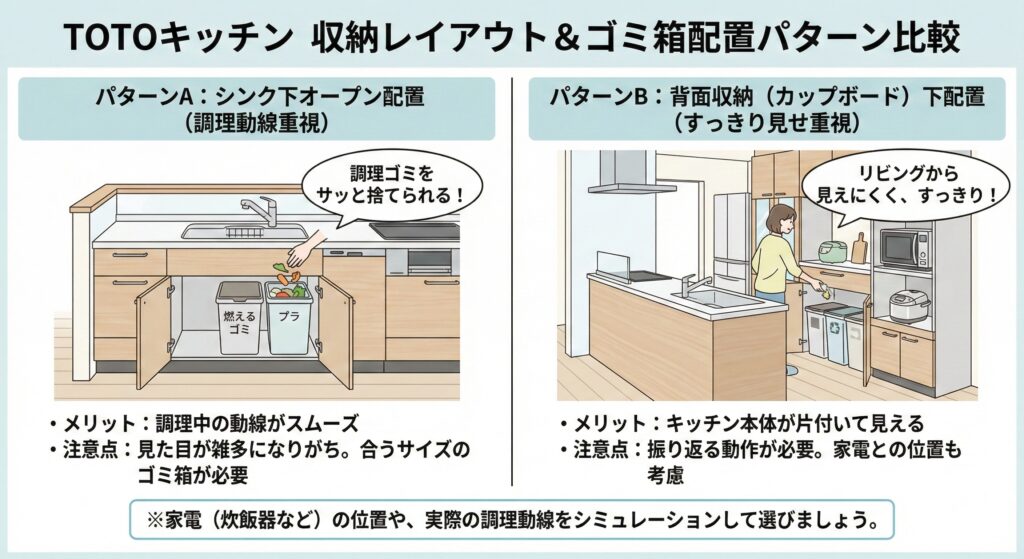 収納レイアウト例＋ゴミ箱配置パターン比較