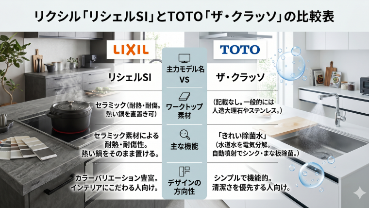 リクシル「リシェルSI」とTOTO「ザ・クラッソ」の比較表