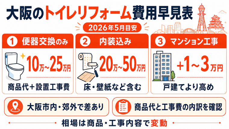 大阪のトイレリフォーム費用早見表