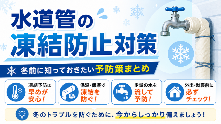 水道管の凍結防止対策｜冬前に知っておきたい予防策まとめのアイキャッチ画像です。