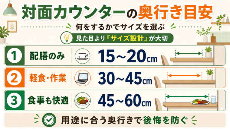 対面カウンターの奥行き目安