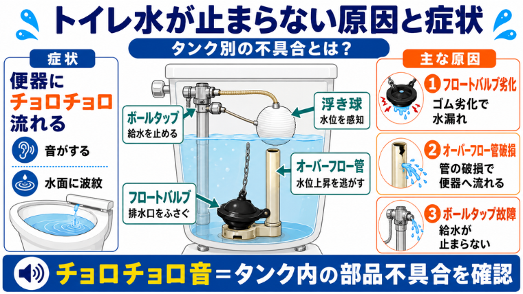 トイレ水が止まらない原因と症状