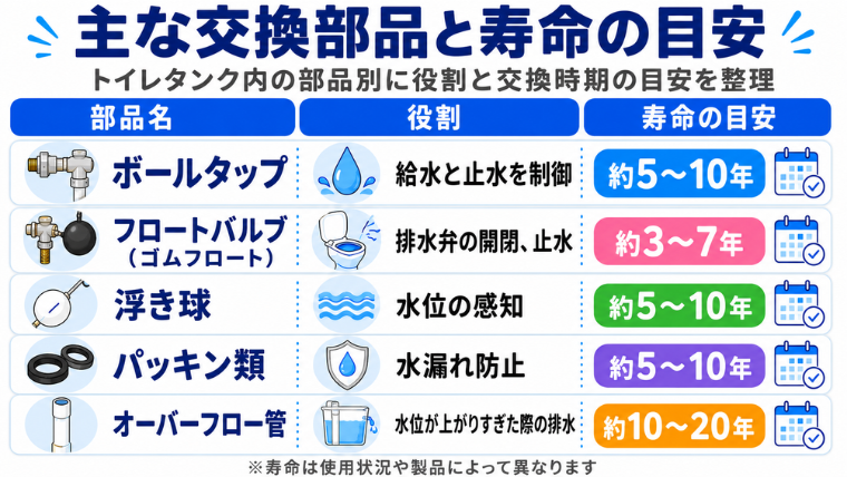 主な交換部品と寿命の目安