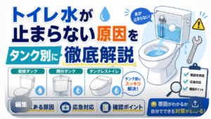 トイレ水が止まらない原因をタンク別に徹底解説 のアイキャッチ画像です。