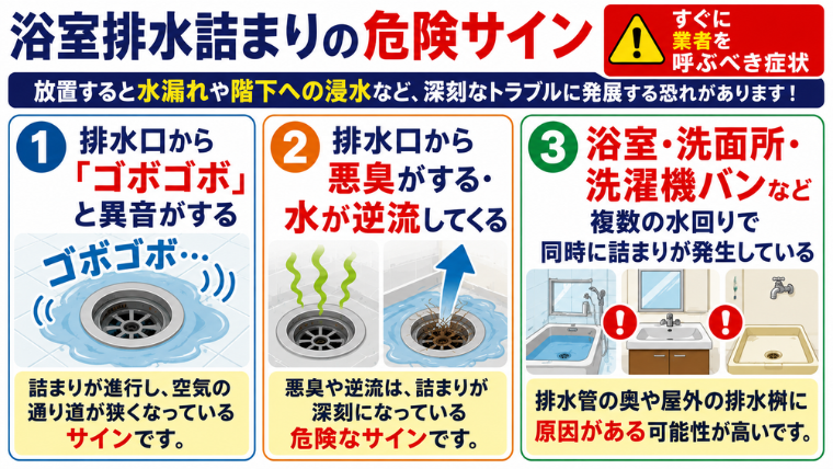 浴室排水口詰まりの危険サイン ！直ぐに業者を呼ぶべき症状