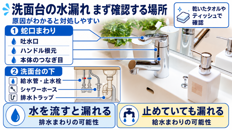 洗面台の水漏れ まず確認する場所