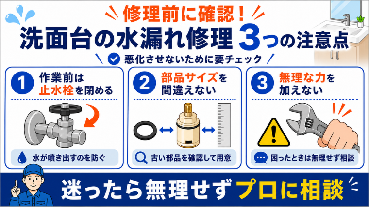 修理前に確認！洗面台の水漏れ修理３つの注意点
