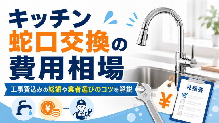 キッチン蛇口交換の費用相場｜工事費込みの総額や業者選びのコツを解説のアイキャッチ画像です。