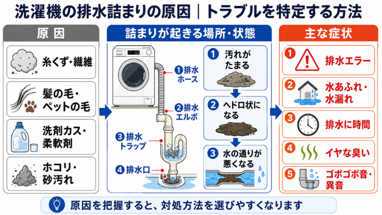 洗濯機の排水詰まりの主な原因と症状