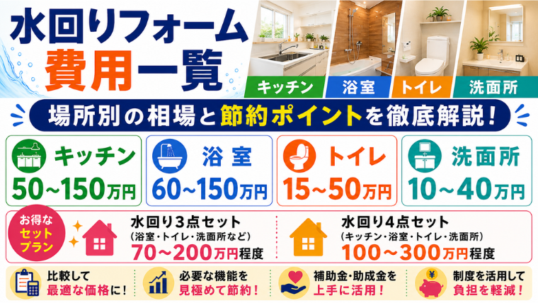 水回りリフォーム費用一覧｜場所別の相場と節約ポイントを徹底解説のアイキャッチ画像です。