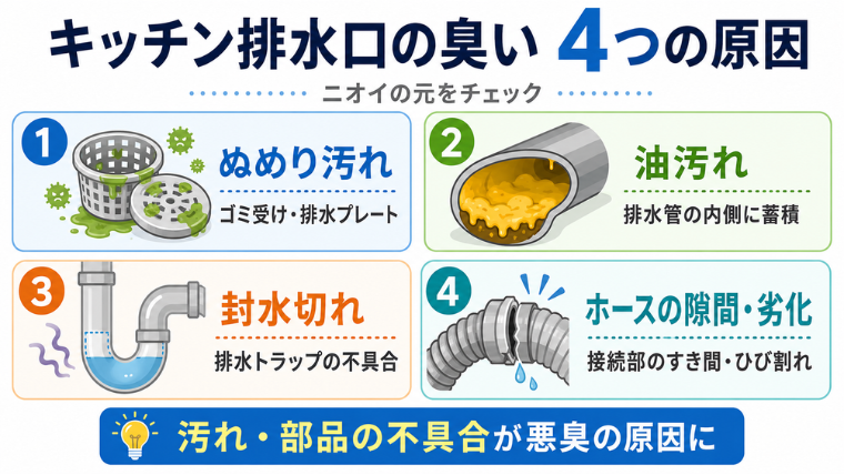 キッチンの排水口の臭い｜４つの原因