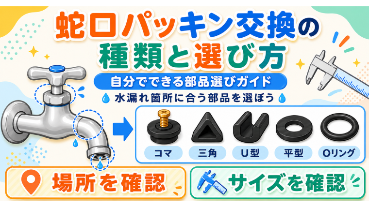 蛇口パッキン交換の種類と選び方｜自分でできる部品選びガイドのアイキャッチ画像です。