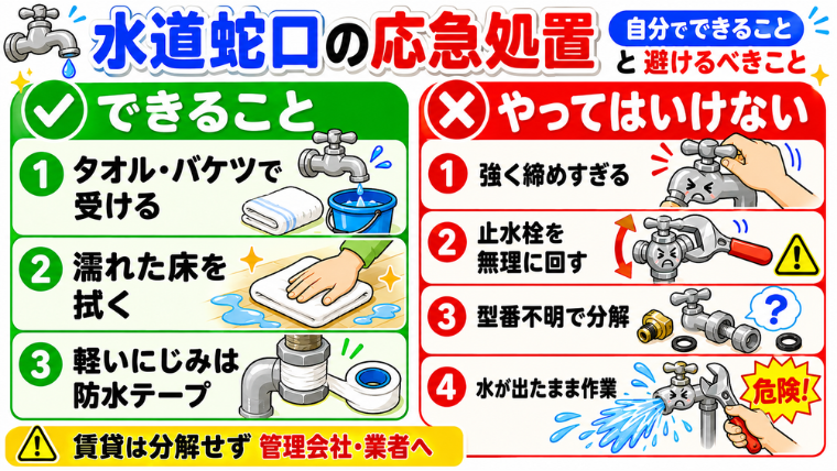 水道蛇口の応急処置