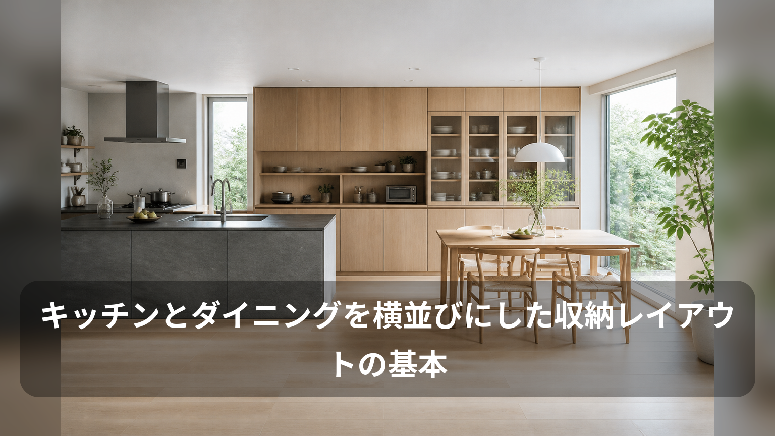 キッチンとダイニングを横並びにし、背面収納を連続させた室内のイメージ