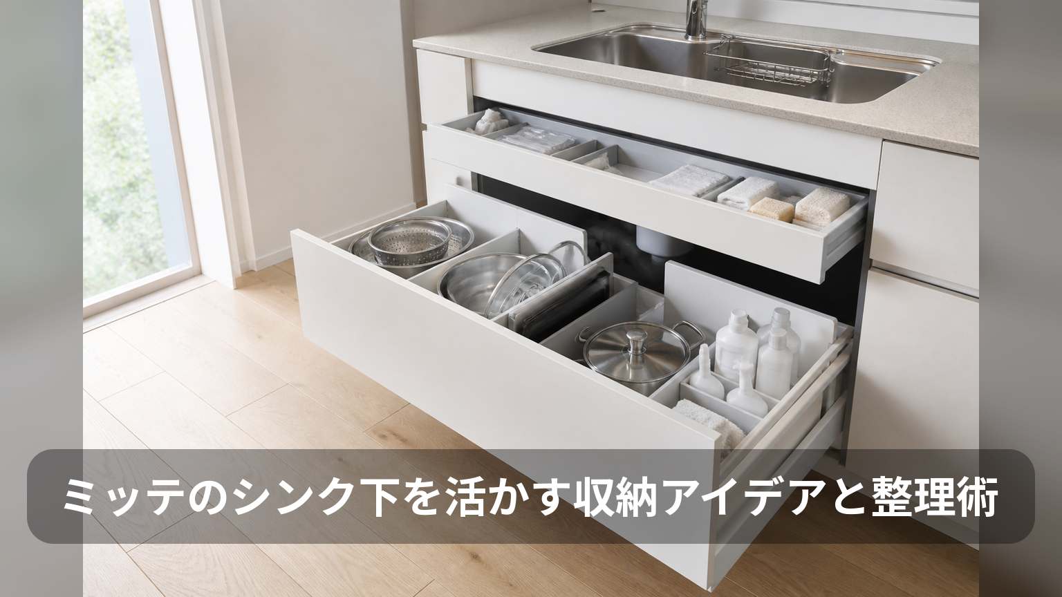 ファイルボックスとトレーで整理したシンク下の上下2段収納